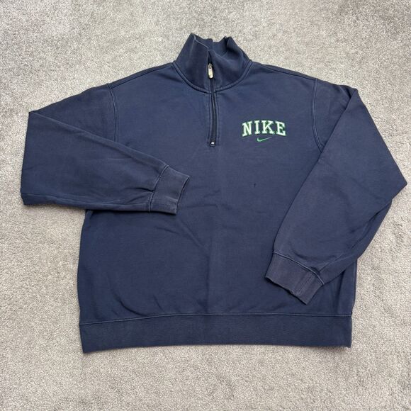 Nike Other - Vintage Y2K Nike Spellout Quarter Zip Pullover Sweatshirt Mens Large Navy Blue